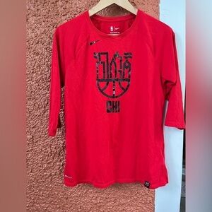 Women Nike NBA Chicago Bulls 3/4 Sleeve T-Shirt Red Size M